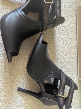 Michael Kors Black Peep-Toe Strappy High Heel Ankle Boot